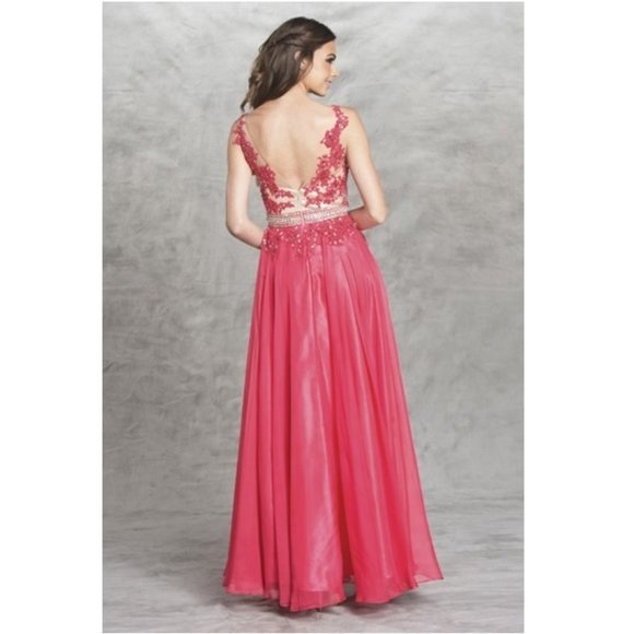 NEW Women's Formal V-neck Rhinestones beaded Long Evening Gown prom dress - Picture 4 of 8